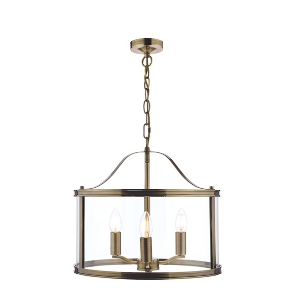 (image for) Laura Ashley Harrington 3lt Pendant Antique Brass Glass